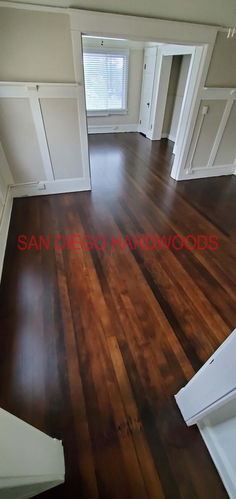 Hardwood floor project photo showing craftsman-level refinishing, recoating, repair, restoration, or installation work.