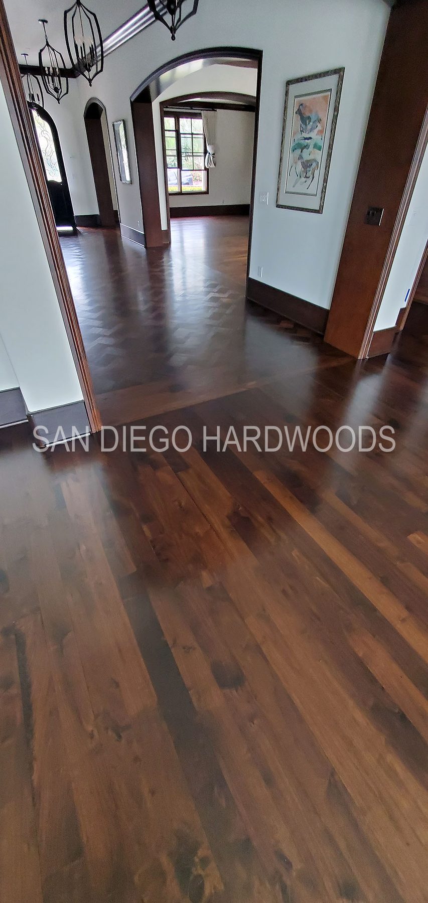 Hardwood floor project photo showing craftsman-level refinishing, recoating, repair, restoration, or installation work.